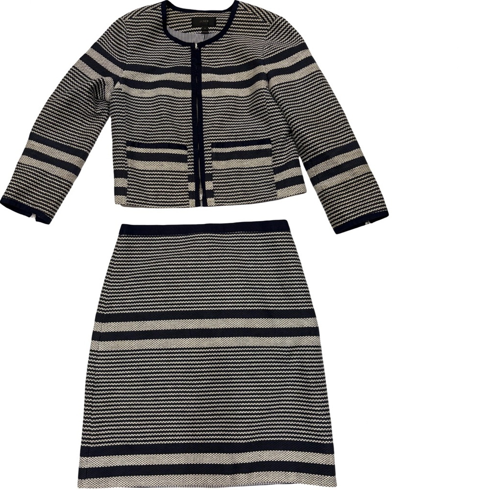 J. Crew Knit Two-Piece Skirt Set in Navy and Cream
